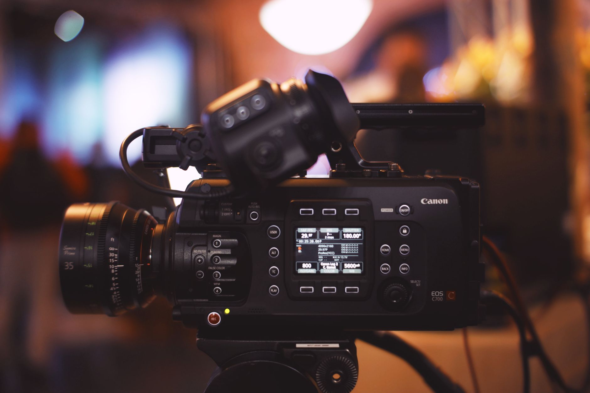 Behind the scenes film camera monitoring focus